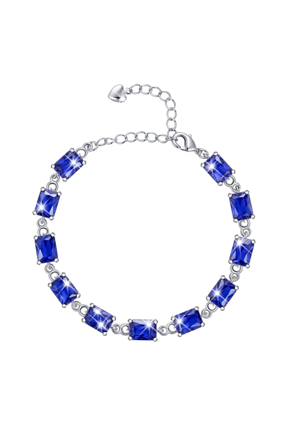 18K White Gold Plated Tennis Bracelets for Women,September Birthstone Bracelet Blue Sapphire Jewelry Mom Valentines Mothers Day Gift Idea