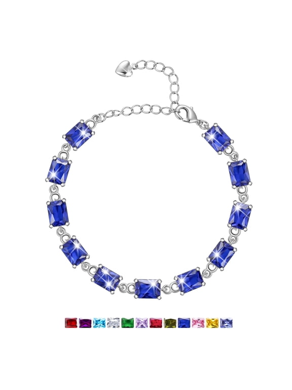 18K White Gold Plated Tennis Bracelets for Women,September Birthstone Bracelet Blue Sapphire Jewelry Mom Valentines Mothers Day Gift Idea