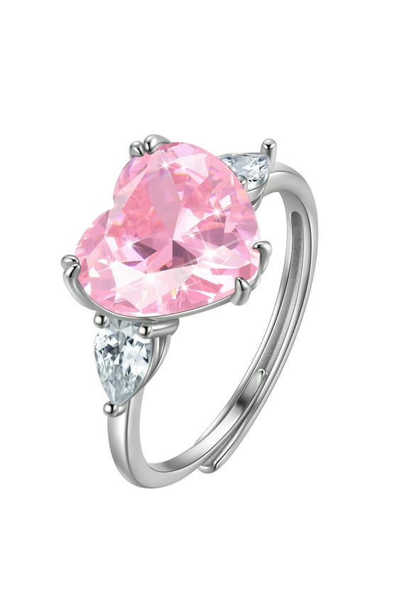 6Ct Women Heart Pink Tourmaline Ring 925 Sterling Silver October Birthstone Rings Jewelry Mother Wedding Birthday Valentine's Day Gift