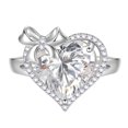 thumbnail image 1 of Juwaliy 4Ct Heart Women Ring Bow Knot Ribbon 925 Sterling Silver April Birthstone Crystal Diamond Ring Promise Bridal Jewelry Valentines Gift for Wife Mother, 1 of 10