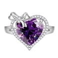 thumbnail image 1 of Juwaliy 4Ct Heart Women Ring Bow Kont Ribbon 925 Sterling Silver February Birthstone Amethyst Ring Purple Solitaire Jewelry Mother Valentine's Day Gift for Wife, 1 of 10