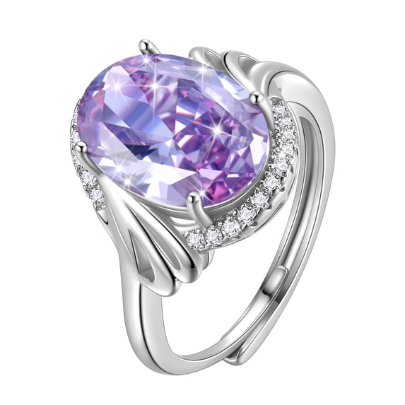 Juwaliy 8Ct Birthstone Women Ring 925 Sterling Silver Halo Oval Alexandrite Ring Band Jewelry June Birthday Mom Grandma Mother's Day Gifts