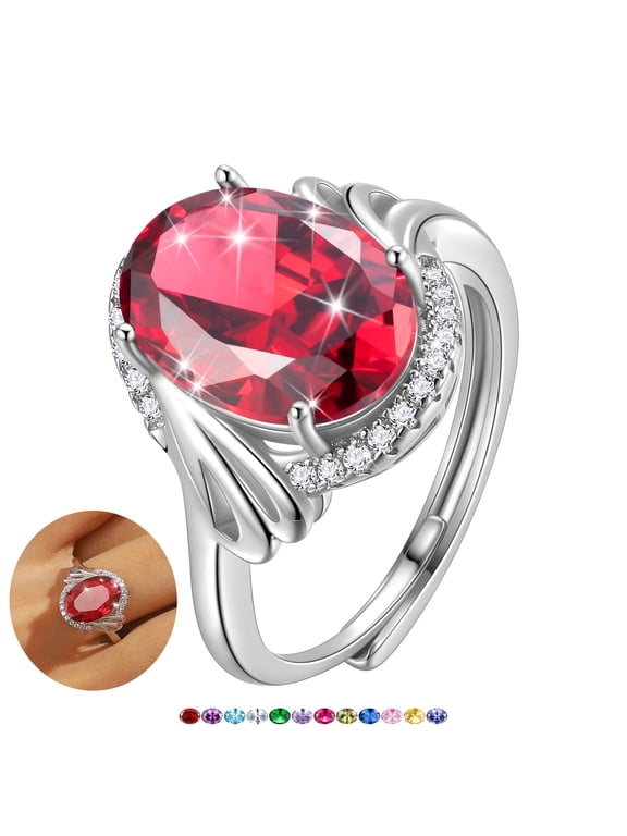 8Ct Oval Ruby Women Ring 925 Sterling Silver Halo July Birthstone Red Band Jewelry Mother Grandma Birthday Xmas Valentine's Day Gift
