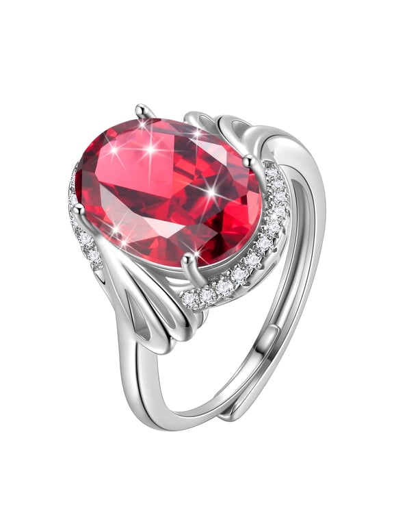 8Ct Oval Ruby Women Ring 925 Sterling Silver Halo July Birthstone Red Band Jewelry Mother Grandma Birthday Xmas Valentine's Day Gift