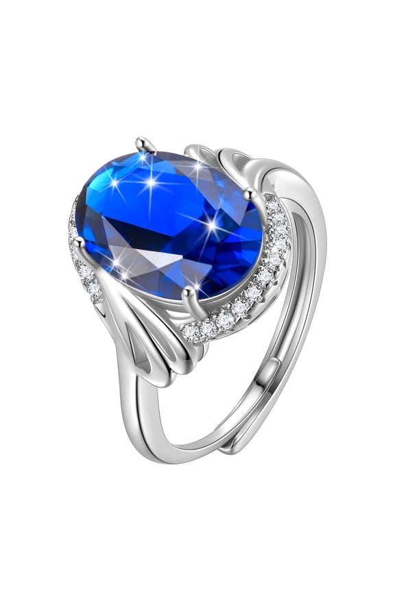 8Ct Oval Women Blue Sapphire Ring 925 Sterling Silver Halo September Birthstone Ring Jewelry Mom Grandma Birthday Christmas Mother's Day Gift