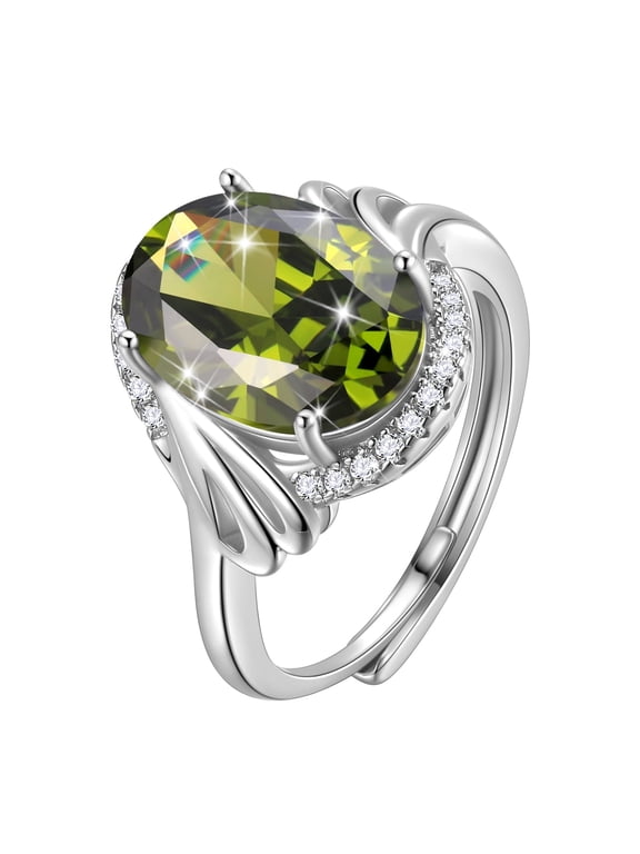 8Ct Oval Women Ring 925 Sterling Silver Halo August Birthstone Peridot Ring Jewelry Mom Grandma Birthday Mother's Day Gift