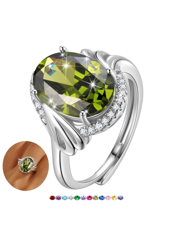 8Ct Oval Women Ring 925 Sterling Silver Halo August Birthstone Peridot Ring Jewelry Mom Grandma Birthday Mother's Day Gift