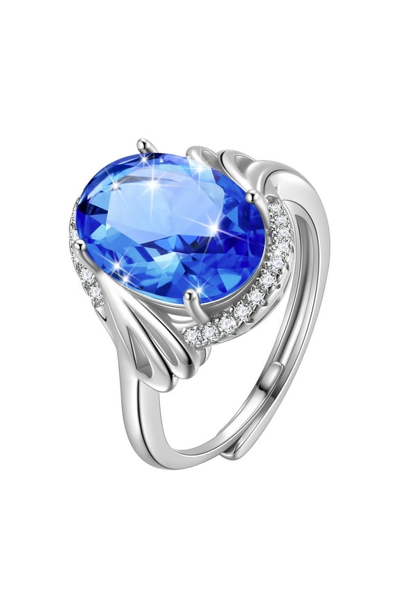 8Ct Oval Women Ring 925 Sterling Silver Halo Blue Tanzanite Ring December Birthstone Jewelry Mother Grandma Christmas Birthday Gift for Her