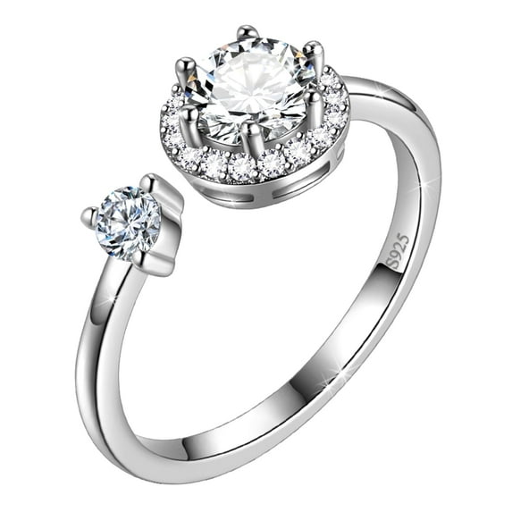 Juwaliy 925 Sterling Silver April Birthstone Ring Diamond White Crystal CZ Women Jewelry Mother's Day Gifts