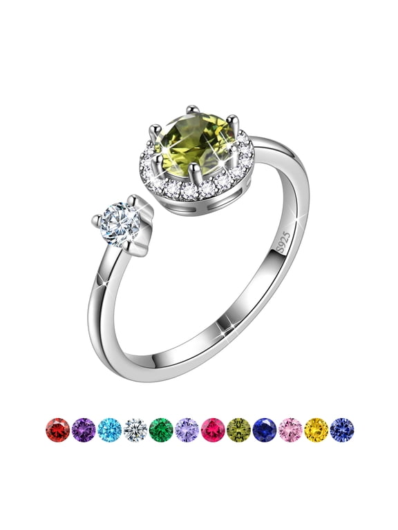 925 Sterling Silver August Birthstone Ring, Women Peridot Green CZ Halo Ring Jewelry Mother's Day Gift