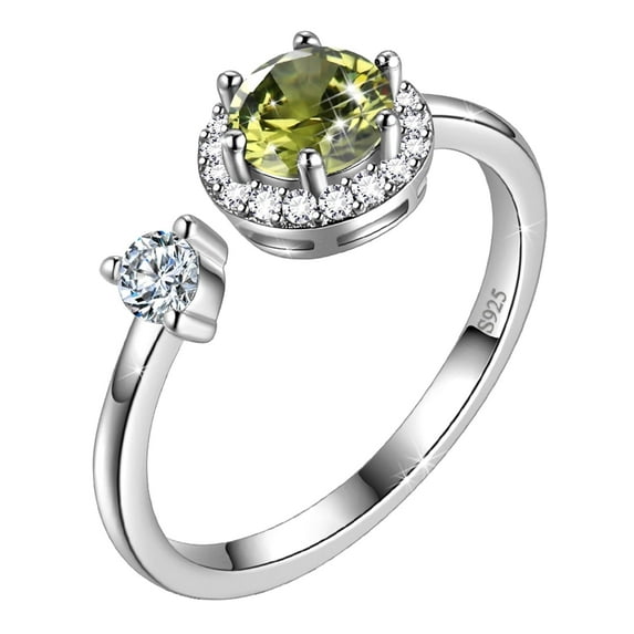 Juwaliy 925 Sterling Silver August Birthstone Ring, Women Peridot Green CZ Halo Ring Jewelry Mother's Day Gift