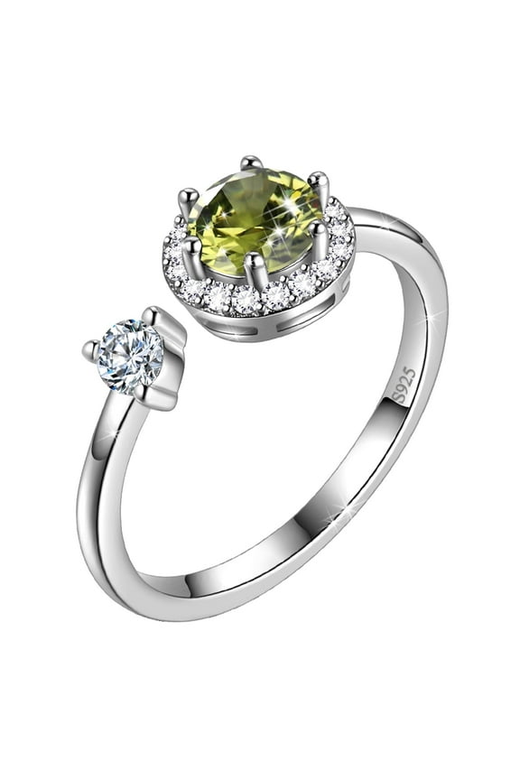 925 Sterling Silver August Birthstone Ring, Women Peridot Green CZ Halo Ring Jewelry Mother's Day Gift