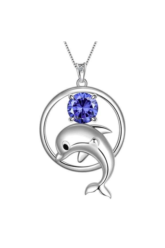925 Sterling Silver Cute Dolphin Necklace for Women,December Birthstone Blue Tanzanite Pendant Sea Animal Jewelry Birthday Gifts for Daughter