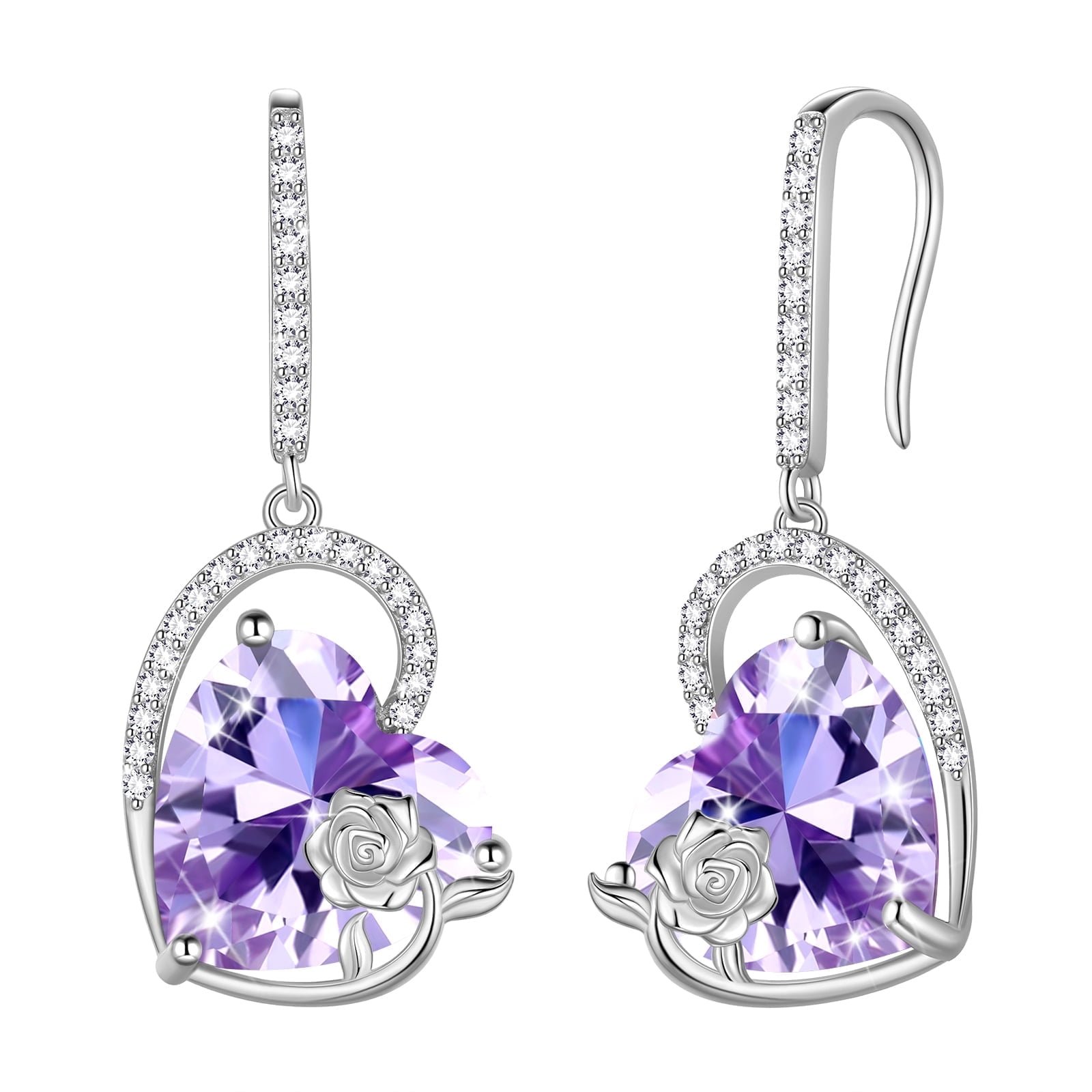 Drop Stud Earrings with Cubic Zirconia in Sterling Silver