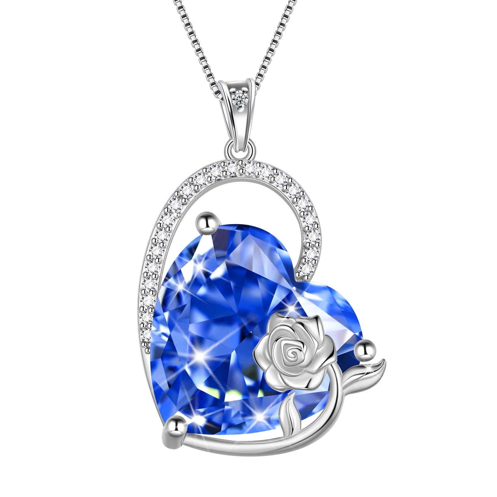 Juwaliy Sterling Silver Heart Necklace Women December Birthstone Tanzanite Jewelry Rose