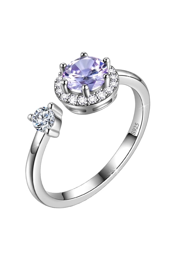 925 Sterling Silver June Birthstone Ring Alexandrite CZ Round Halo Ring Women Birthday Jewelry Mother's Day Gift