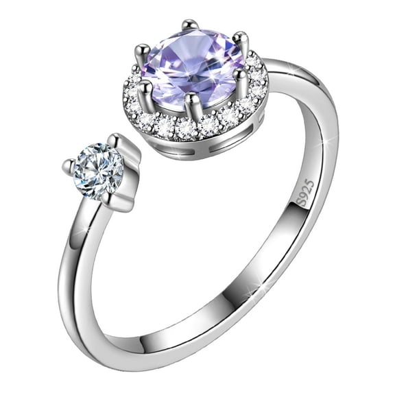 Juwaliy 925 Sterling Silver June Birthstone Ring Alexandrite CZ Round Halo Ring Women Birthday Jewelry Mother's Day Gift