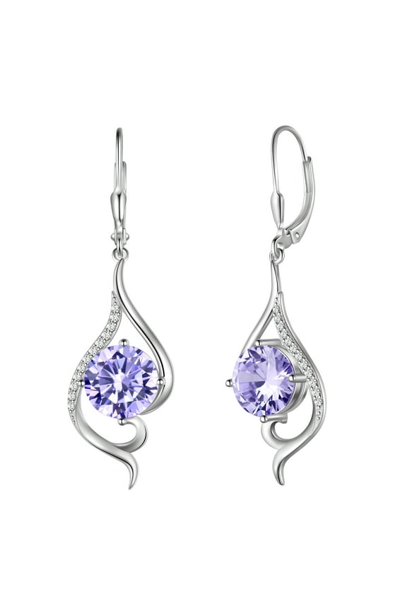 925 Sterling Silver Leverback Women Earrings June Birthstone Alexandrite Purple Long Drop Earring Tail Jewelry Mother Christmas Birthday Valentines Gift for Her