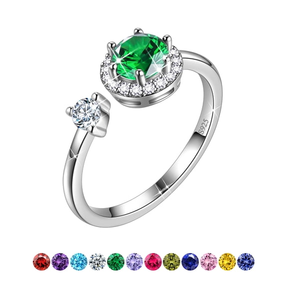 Juwaliy 925 Sterling Silver May Birthstone Ring Emerald Green Crystal CZWomen Jewelry Mother's Day Gifts