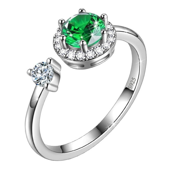 Juwaliy 925 Sterling Silver May Birthstone Ring Emerald Green Crystal CZWomen Jewelry Mother's Day Gifts