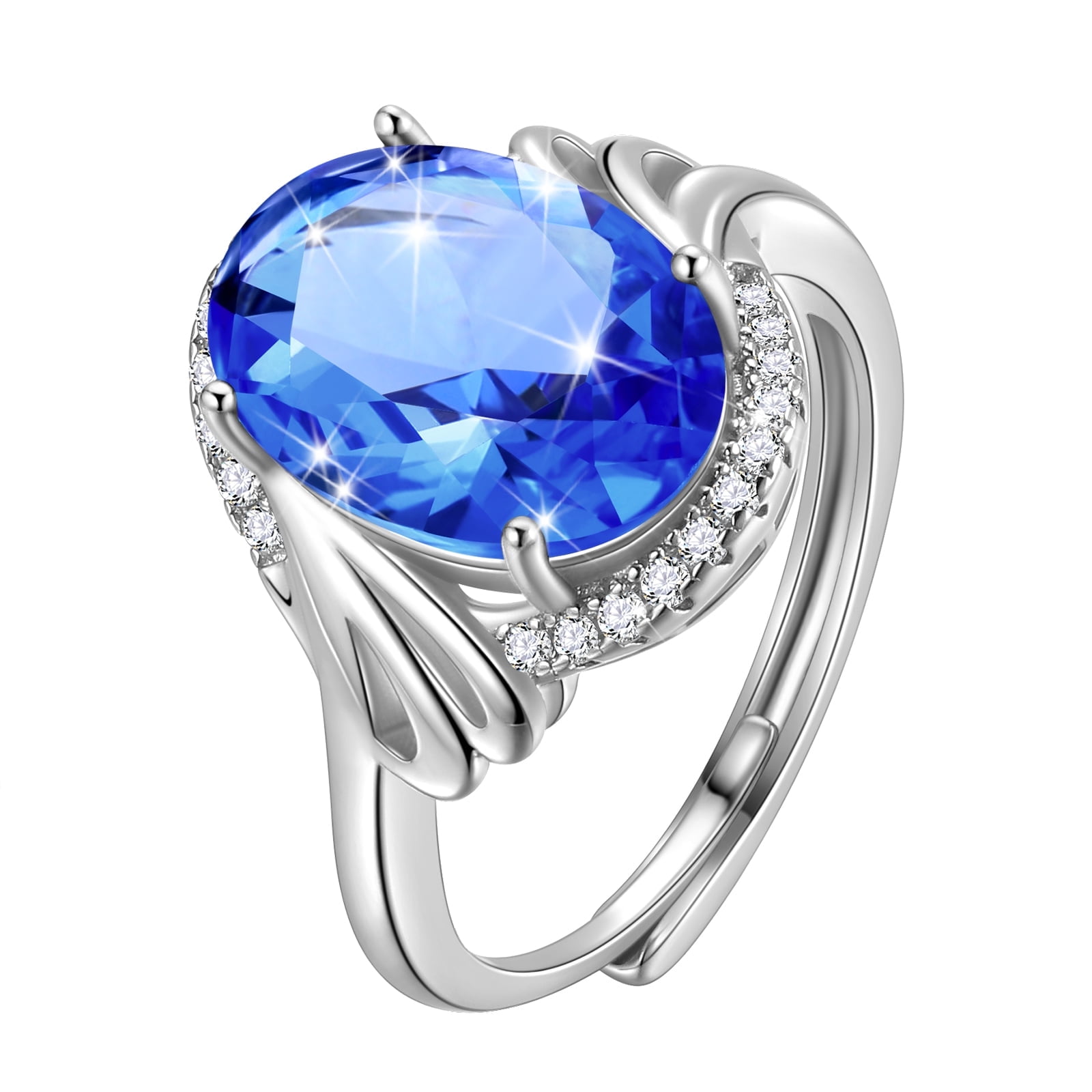 Juwaliy 8Ct Oval Women Ring 925 Sterling Silver Halo Blue Tanzanite ...
