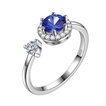 Juwaliy 925 Sterling Silver September Birthstone Ring Sapphire Blue Halo Ring Jewelry Women Mother's Day Gift