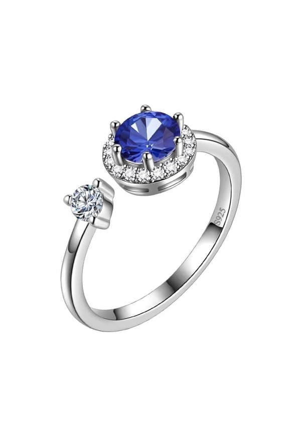 925 Sterling Silver September Birthstone Ring Sapphire Blue Halo Ring Jewelry Women Mother's Day Gift