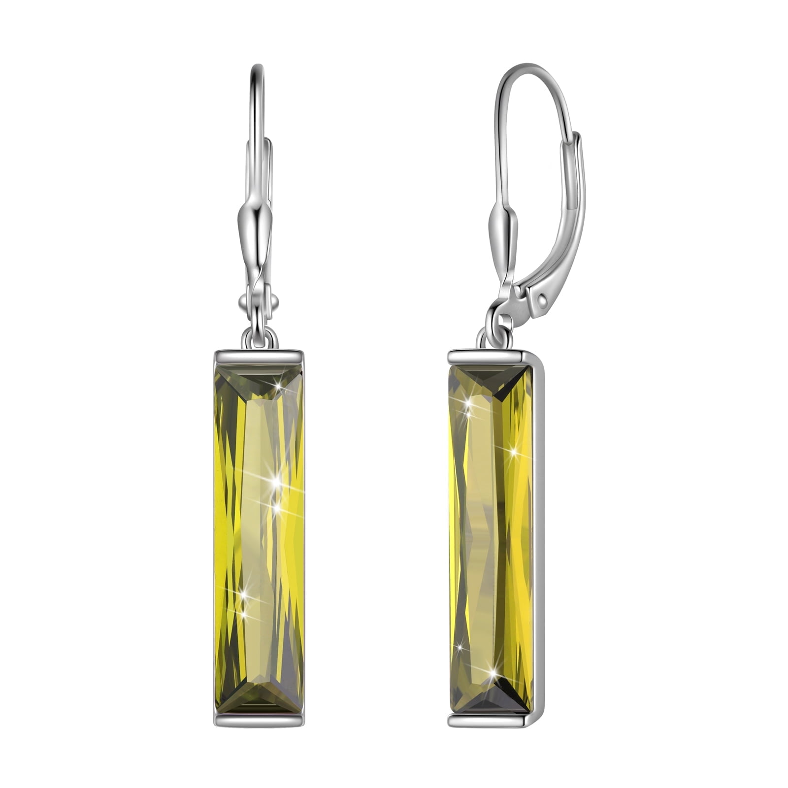 Juwaliy 925 Sterling Silver Women Earrings Dangle Leverback Earrings August Birthstone Peridot CZ Jewelry Birthday Mother's Day Gift