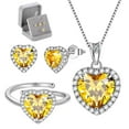 thumbnail image 1 of Juwaliy 925 Sterling Silver Heart Jewelry Set for Women Necklace Earrings Ring Yellow Citrine November Birthstone Jewelry Mom Christmas Birthday Valentines Gift, 1 of 8