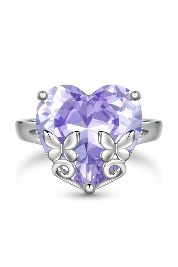 9Ct Women Heart Ring 925 Sterling Silver Butterfly June Birthstone Alexandrite Solitaire Ring Jewelry Birthday Gift for Mother