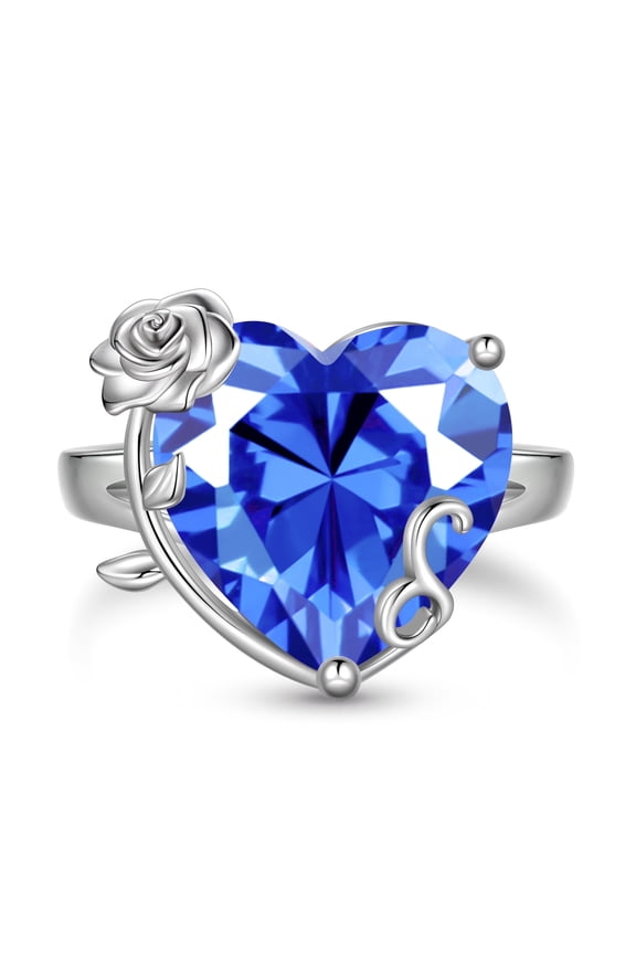 9Ct Women Heart Ring 925 Sterling Silver Rose Flower December Birthstone Tanzanite Blue Solitaire Ring Jewelry Mom Christmas Birthday Gift