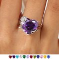 thumbnail image 1 of Juwaliy Women Heart Ring Silver Plated Rose Flower February Birthstone Amethyst Purple Solitaire Ring Jewelry Girlfriend Valentine's Day Gift, 1 of 12