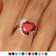 thumbnail image 1 of Juwaliy Women Heart Ring Silver Plated Rose Flower January Birthstone Red Garnet Solitaire Ring Jewelry Mother Birthday Valentine's Day Gift, 1 of 9