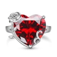 thumbnail image 1 of Juwaliy 9Ct Women Heart Ring 925 Sterling Silver Rose Flower January Birthstone Red Garnet Solitaire Ring Jewelry Mother Birthday Valentine's Day Gift, 1 of 11