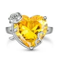 thumbnail image 1 of Juwaliy 9Ct Women Heart Ring 925 Sterling Silver Rose Flower November Birthstone Citrine Solitaire Ring Jewelry Christmas Thanksgiving Gift for Mother, 1 of 11