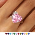 thumbnail image 1 of Juwaliy Women Heart Ring Silver Plated Rose Flower October Birthstone Tourmaline Pink Solitaire Ring Jewelry Mother Birthday Valentine's Day Gift, 1 of 12