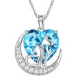 thumbnail image 1 of Juwaliy Animal Cat and Dog Necklace Blue Heart March Birthstone Charm Aquamarine Pendant Jewelry Birthday Mother's Day Gift for Women Wife Daughter Pet Lovers, 1 of 10