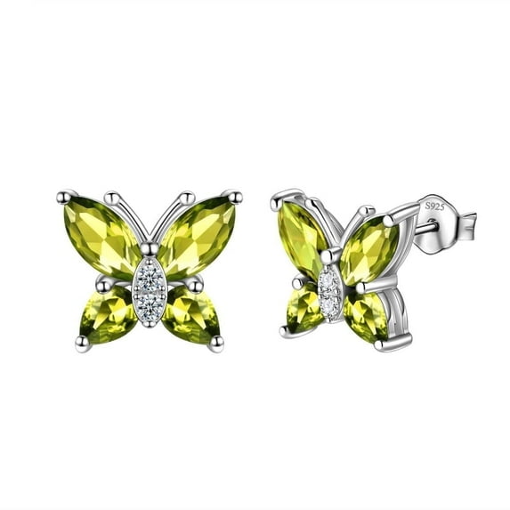 Juwaliy August Birthstone Earrings Green Butterfly Studs Earring Peridot 925 Sterling Silver Fine Jewelry Women Christmas Valentines Mother's Day Gift