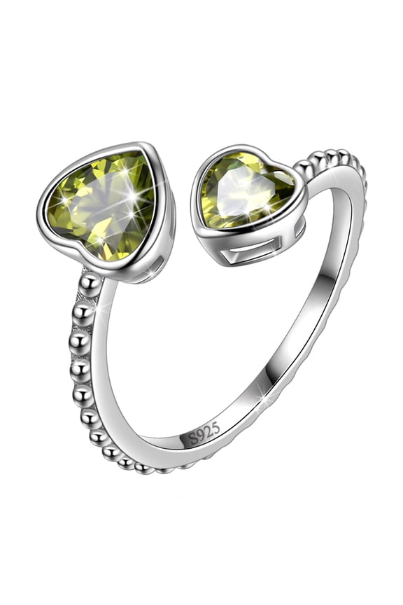 August Birthstone Ring Peridot 925 Sterling Silver Double Hearts Rings Green Zirconia Women Jewelry Birthday Mother's Day Gifts