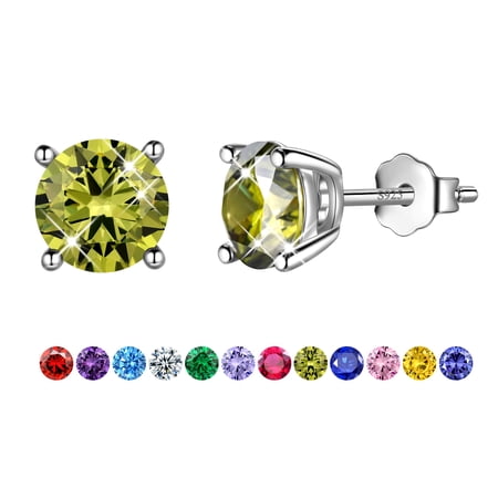Juwaliy August Birthstone Peridot Earrings Stud 925 Sterling Silver Women Earrings Jewelry Birthday Mother's Day Gifts