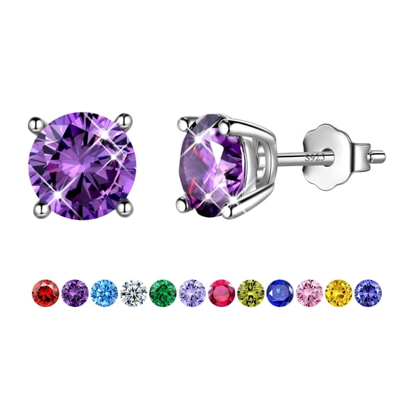 Juwaliy February Birthstone Amethyst Women Earrings 925 Sterling Silver Purple Stud Earring Jewelry Mom Birthday Valentine's Day Gifts for Girlfriend