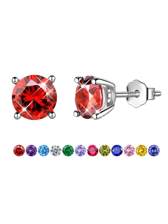 January Birthstone Garnet Studs Earrings 925 Sterling Silver Women Earrings Red Gemstone Jewelry Mother Birthday Valentines Day Gift for Wife