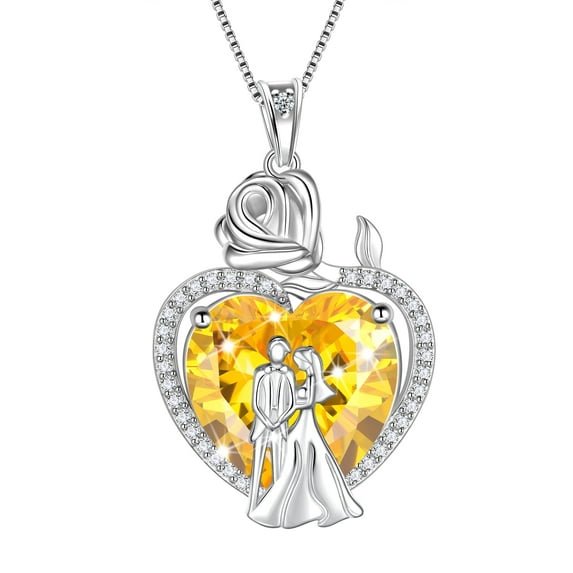 Juwaliy Couple Necklace for Women 925 Sterling Silver 15MM Heart November Birthstone Rose Flower Pendant Promise Engagement Jewelry Valentines Day Gift for Her Wife Bride