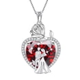 thumbnail image 1 of Juwaliy Couple Necklace for Women 925 Sterling Silver 15MM Heart January Birthstone Rose Flower Pendant Promise Engagement Jewelry Valentine's Day Gift for Her Wife Bride, 1 of 10
