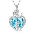 thumbnail image 1 of Juwaliy Couple Necklace for Women 925 Sterling Silver 15MM Heart March Birthstone Rose Flower Pendant Wedding Engagement Jewelry Valentine's Day Gifts for Wife Bride Her, 1 of 10