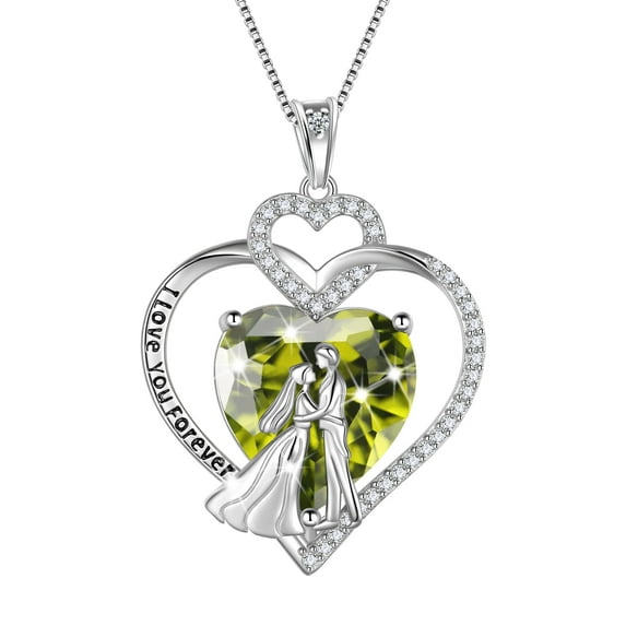 Juwaliy Couple Necklace for Women 925 Sterling Silver Heart August Birthstone Pendant Engraved Love You Wedding Engagement Jewelry Valentines Gift for Wife Girlfriend Her