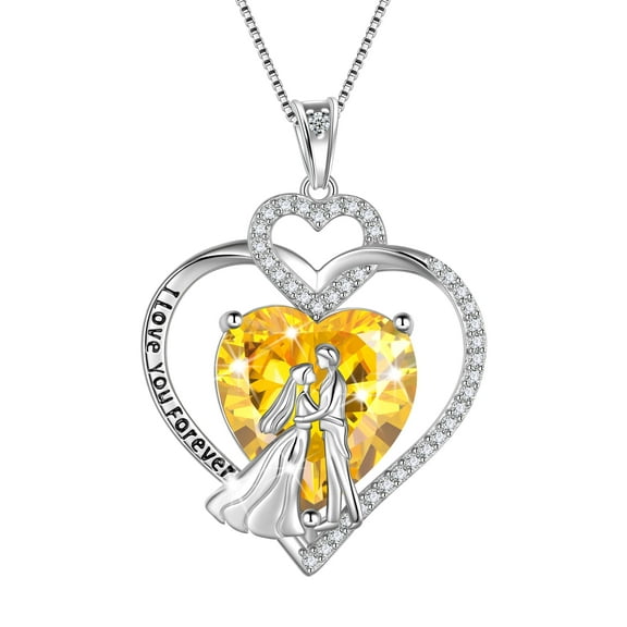 Juwaliy Couple Necklace for Women 925 Sterling Silver Heart November Birthstone Pendant Engraved Love Promise Engagement Jewelry Valentine's Day Gifts for Her Wife Bride