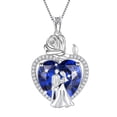 thumbnail image 1 of Juwaliy Couple Necklace for Women 925 Sterling Silver 15MM Heart September Birthstone Rose Flower Pendant Wedding Engagement Bridal Jewelry Valentines Gift for Her Wife, 1 of 11