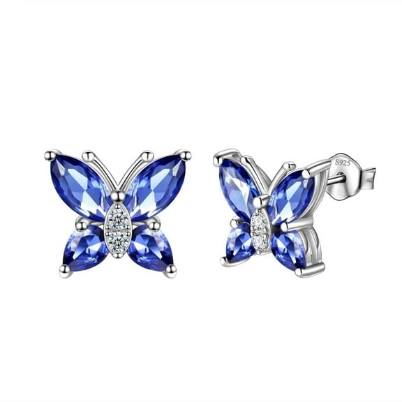 Juwaliy December Birthstone Earrings Studs Blue Butterfly Earring Tanzanite 925 Sterling Silver Birthday Christmas Jewelry Gift for Women Mother Wife