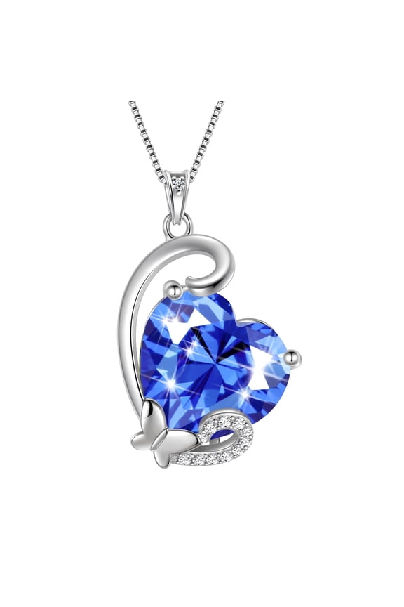 December Birthstone Necklace for Women,925 Sterling Silver Butterfly Heart Necklace Pendant Tanzanite Jewelry Mother Christmas Birthday Gift